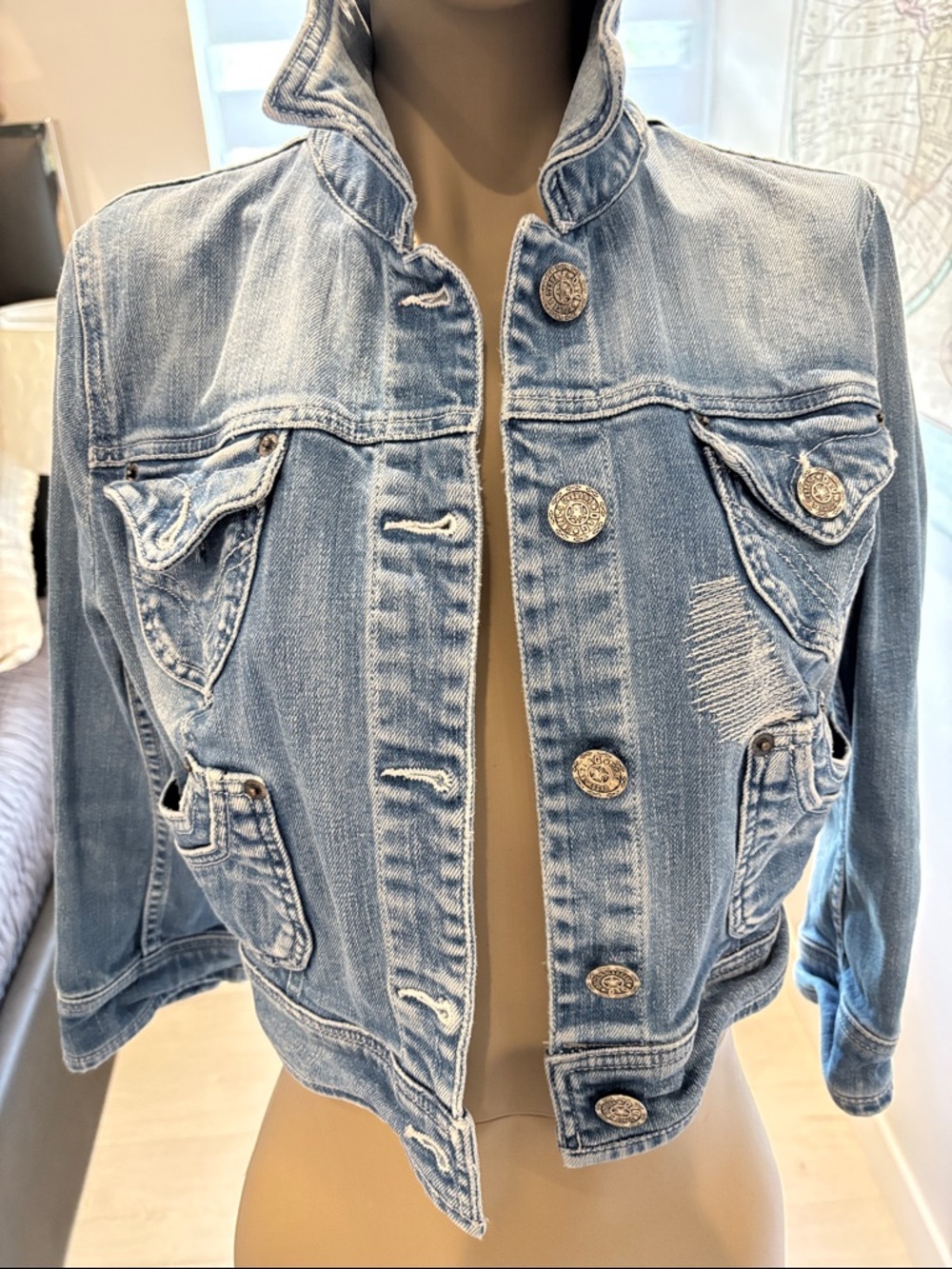 Dolce & Gabbana Light Blue Distressed Denim Jean Jacket